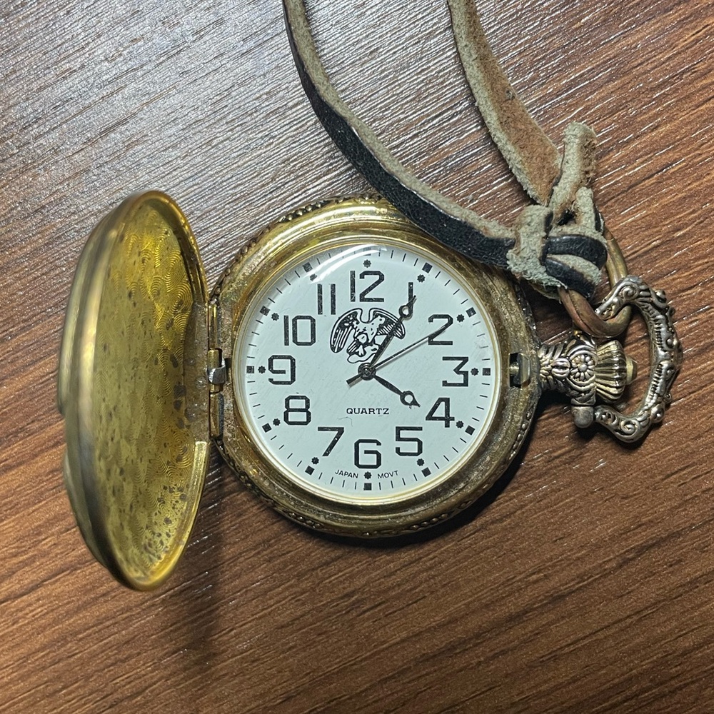 Vintage Eagle Pocket Watch with Leather Band